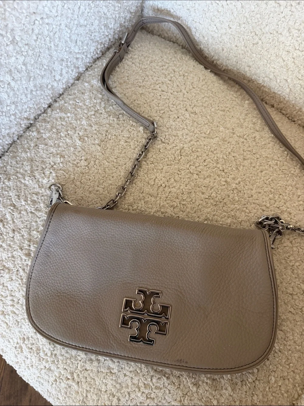 Tory Burch Pebbled Leather Crossbody in Taupe